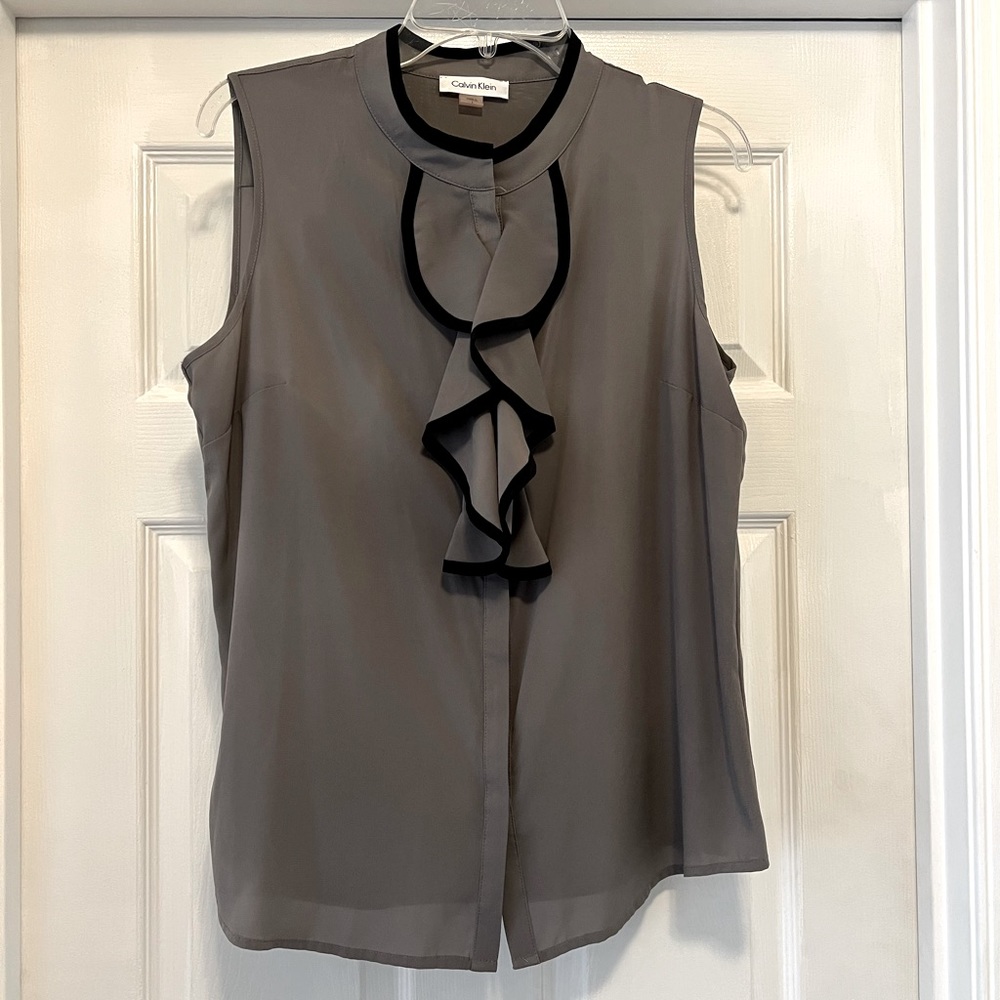 Calvin Klein ruffle blouse gray size large